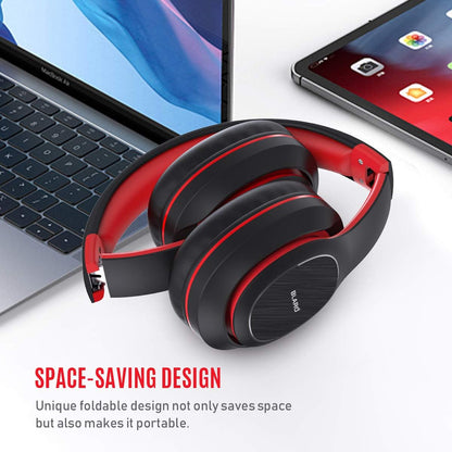 Bluetooth Headphones over Ear, Hi-Fi Deep Bass Wireless and Wired Headsets, 72 Hours Playtime, Soft Memory Protein Earmuffs, Foldable Headphones with CVC6.0 Mic-Red