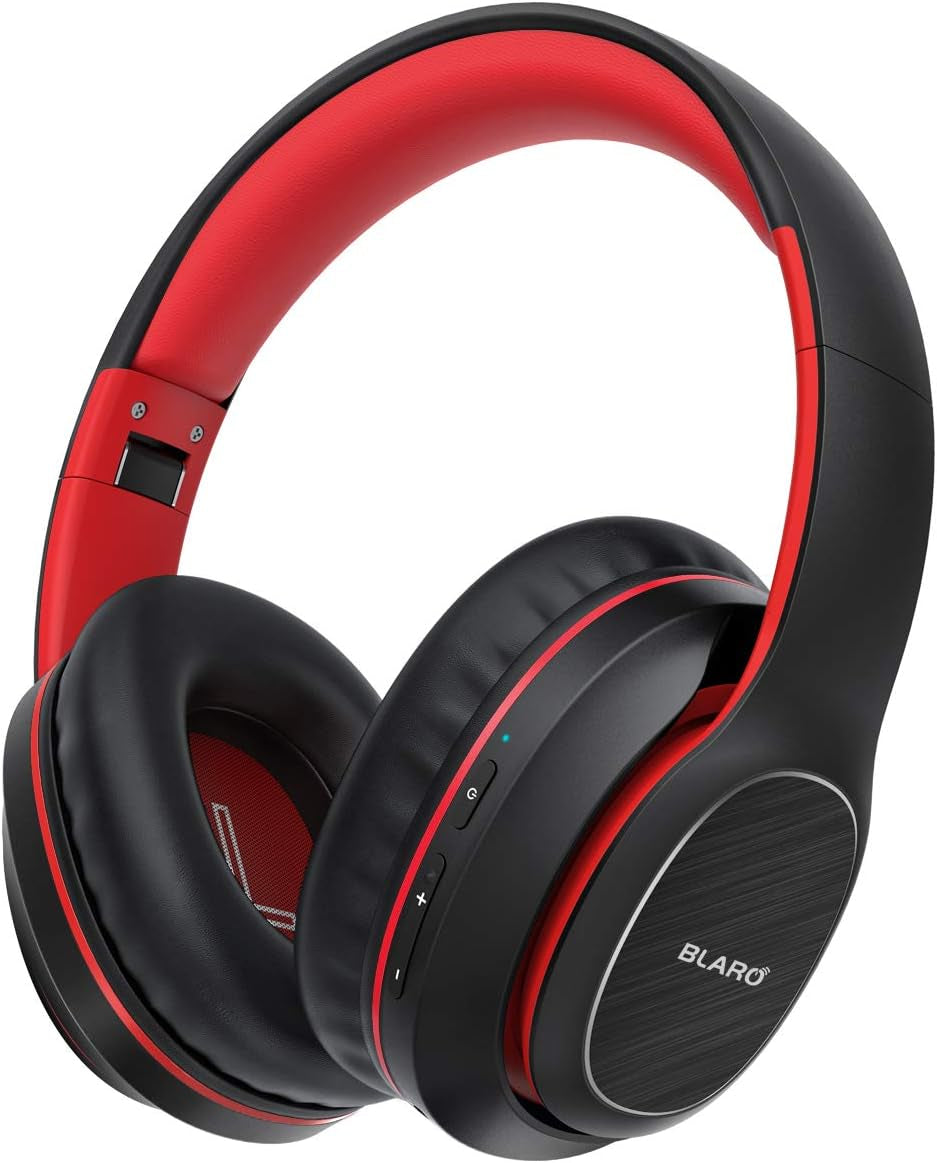 Bluetooth Headphones over Ear, Hi-Fi Deep Bass Wireless and Wired Headsets, 72 Hours Playtime, Soft Memory Protein Earmuffs, Foldable Headphones with CVC6.0 Mic-Red