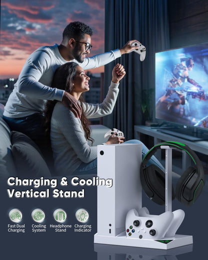 Charger Stand Cooling Fan for Xbox Series S Console & Controller,Dual Cooler System Charging Dock Accessories with 2*Rechargeable Battery & Cover,Earphone Mounts, Brackets & Stands for Xbox Series S